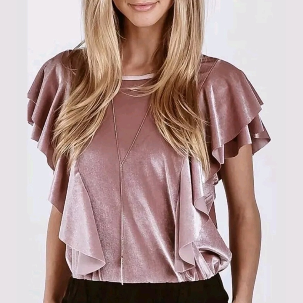 Anthropologie On The Road Blush Ruffle Blouse